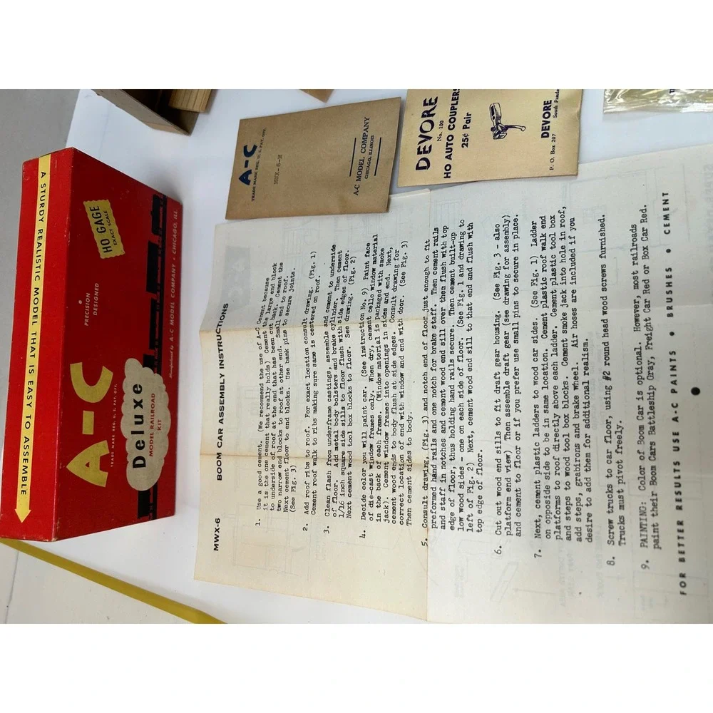 Vintage A-C Model Company Deluxe HO Gage Boom Car Kit MWX-6 Wood Metal Train